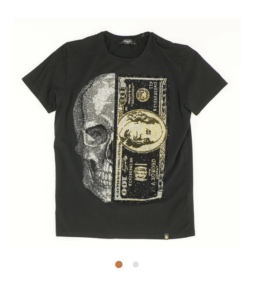 AVENUE GEORGE Black Solid Graphic/logo T-Shirt Large Half Skull & Bill