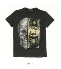 AVENUE GEORGE Black Solid Graphic/logo T-Shirt Large Half Skull & Bill