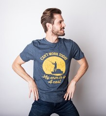 Mens Can’t Work Today My Arm Is In A Cast T-Shirt Funny Fishing Tee