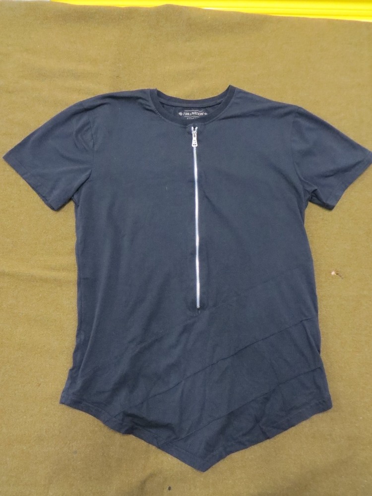 TRILLNATION Men’s Gray XL Zipper T-Shirt Asymmetrical Hem Stretch Cotton Blend