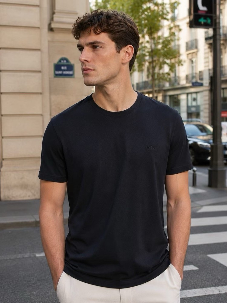 Michael Kors Mens Textured Fabric Crew Neck Short Sleeve T Shirt Black M Embroid