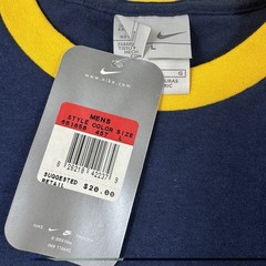 VTG Nike NWT 2003 Navy/Yellow Embroidered Logo Ringer Swoosh T-Shirt Mens L Rare