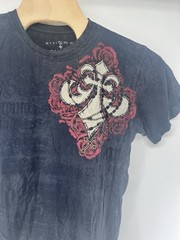Vtg Y2K Affliction T Shirt Mens XL Applique Double Sided AOP Faded All Over