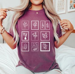 Comfort Tee Whimsical Flower Postage Stamp Shirt Comfort