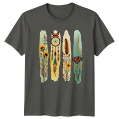 Boho Nature Butterfly T-Shirt Sunflower Dreamcatcher Graphic Tee Women Men