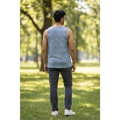 Kenneth Cole Men’s Floral Print XL Tank Top – Blue & Green 95% Cotton 5% Spandex