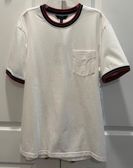 MEN’S BEN SHERMAN WHITE T-SHIRT SIZE M STRIPE COLLAR POCKET COTTON STRETCH TEE.