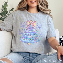 Pastel Holographic Christmas Tree Shirt, Coquette Christmas Tree Shirt, 203704