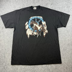VTG Horse Indian Shirt Mens XL Black Hanes Heavyweight Made USA Graphic 90s