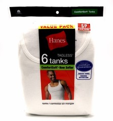 6 Hanes White Tanks Small S 34-36 Inch Tagless ComfortSoft P 85-90 CM
