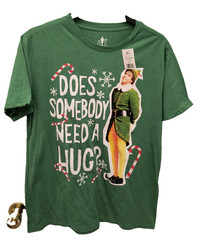Buddy The Elf “Does Somebody Need A Hug” Green Christmas T-shirt Men’s Large-NEW