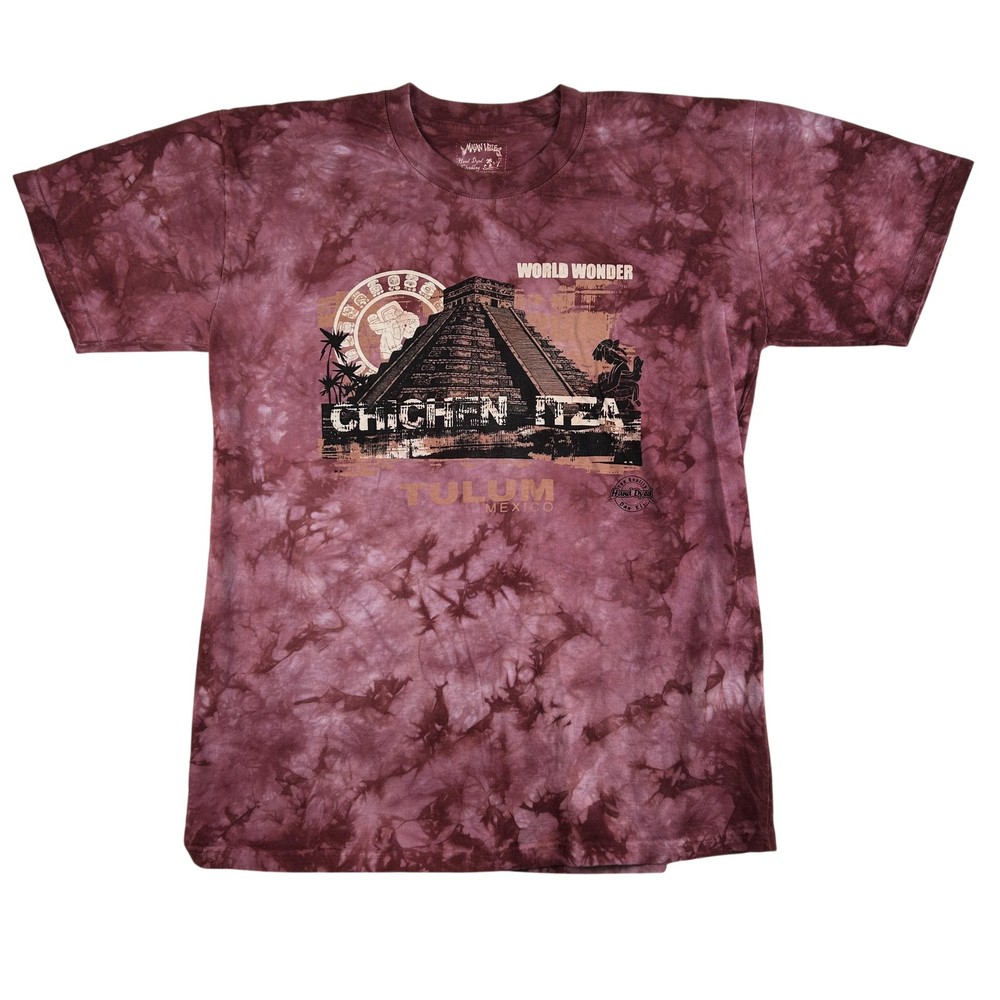 Mayan Ville Shirt Mens Large Purple Chichen Itza Tulum Mexico Hand Dyed Tee