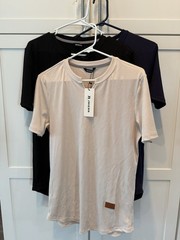 Lot Of 3 JMIERR Beige/Black/Blue Ribbed Curved Hem ShortSleeveT-Shirt Size M NWT