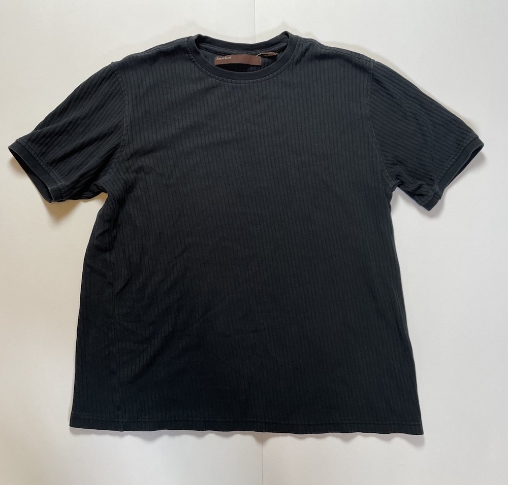 Vintage Perry Ellis Men’s Large Black Ribbed Knit Short Sleeve Shirt
