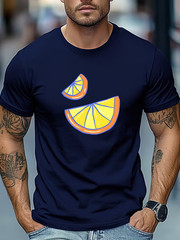 Mens Orange Graphic T Shirt Casual Crew Neck Short Sleeve Summer Relaxed Fit Tee