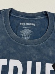 True Religion Buddha Men’s XL T Shirt Blue Mineral Wash Distressed Short Sleeve