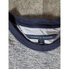 Tommy Hilfiger Mens Navy White Marled Knit Long Sleeve Crewneck Pullover Top