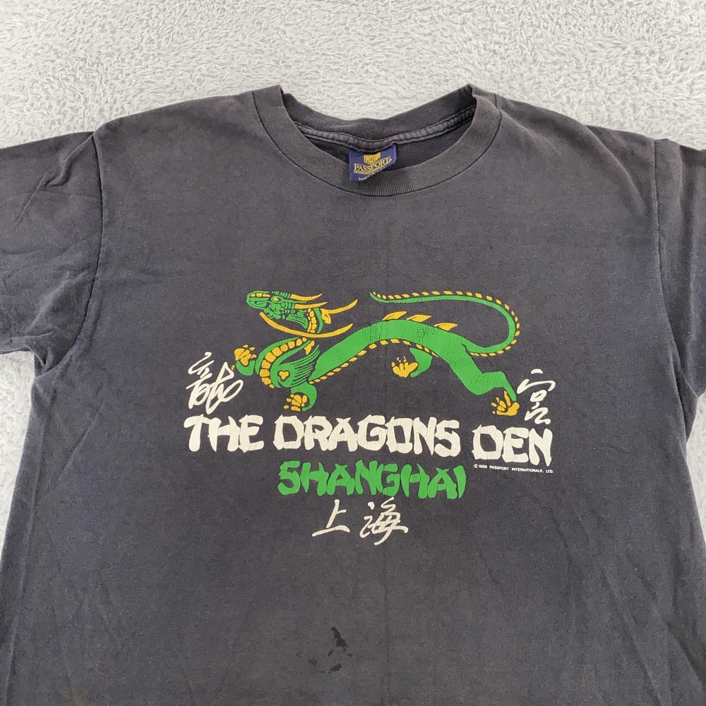 FADED Vintage The Dragons Den Shirt Small Black Shanghai China Bar 1985 80s