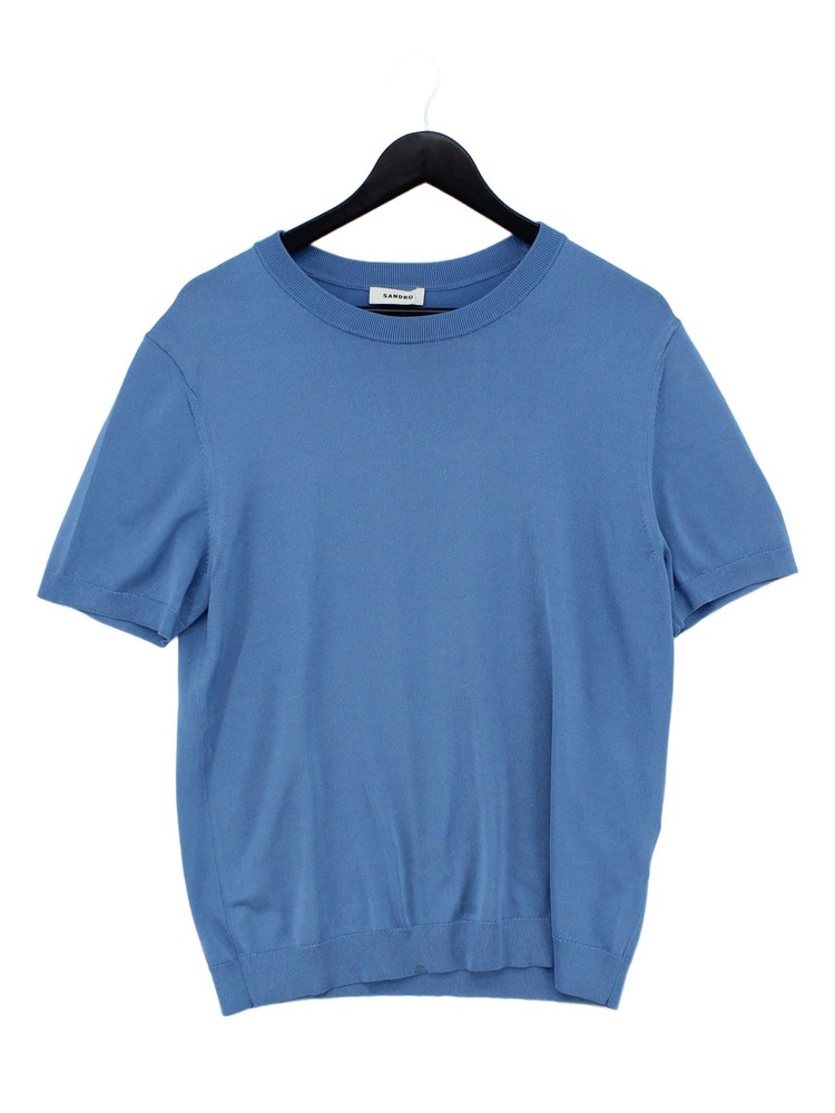 Sandro Men’s T-Shirt M Blue Acetate with Polyamide, Elastane Basic