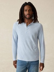 Faherty Cloud Henley T Shirt Mens XXL Light Blue Heather Long Sleeve $98 NWT