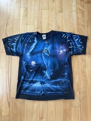 Vintage 2001 Liquid Blue Great Wolf Lodge Wolf All Over Print T-Shirt Size L