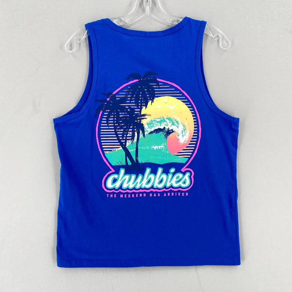 Chubbies Mens Tank Top Size Small Blue Ocean Wave Beach Graphic Sleeveless Tee