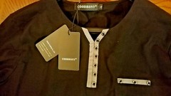 COODRONY Men Cotton T-shirt New Long Sleeve Henry Collar Black or White M-L Reg.