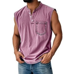 Men Sleeveless Beach Tee Hawaiian Summer Shirt Button Vest Henley Tank Tops#SML