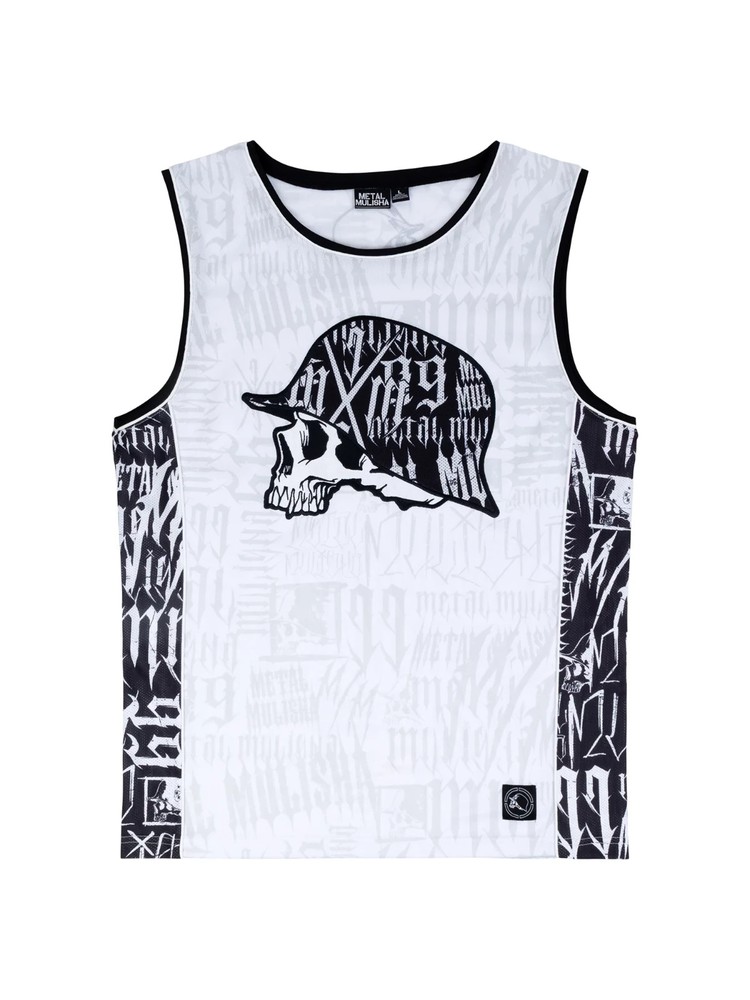 Metal Mulisha Men’s Vandal Jersey Tank Top Skull and Helmet Motocross Logo Print