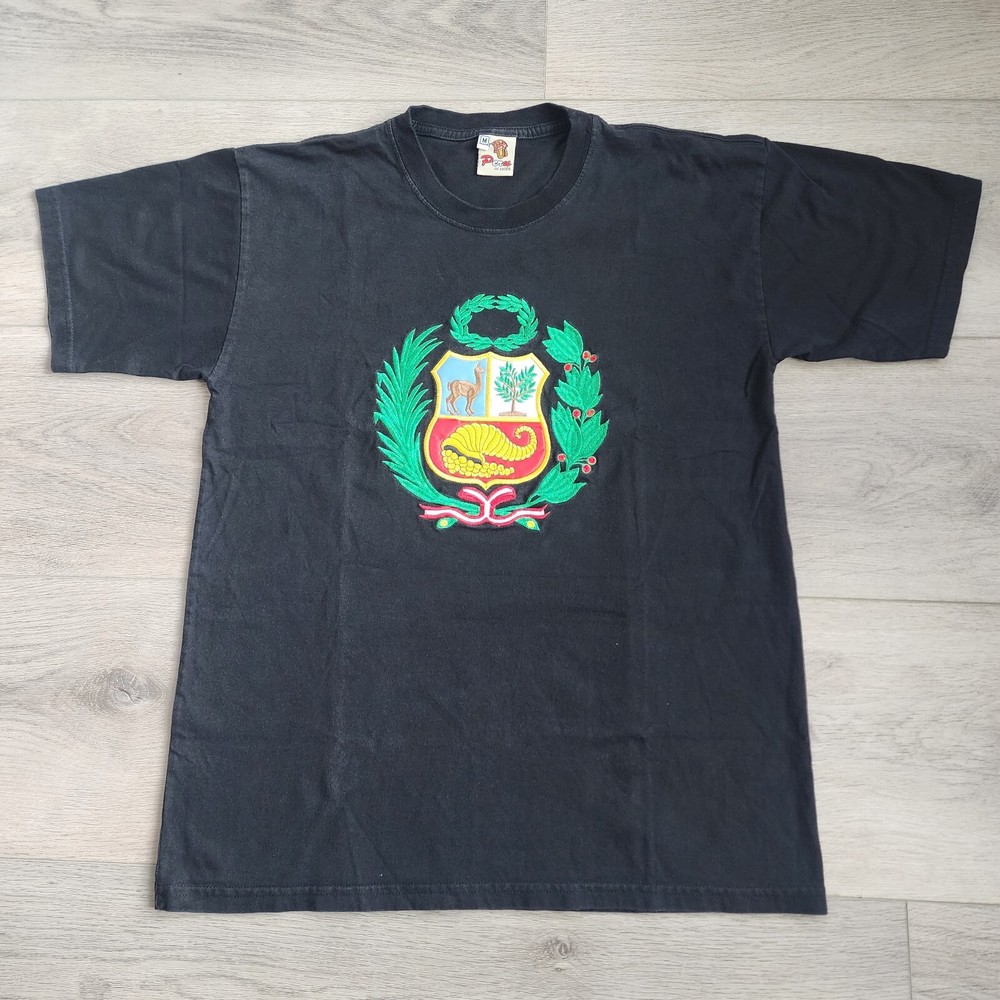 Peru of Mode Coat Of Arms Black Short Sleeve T Shirt Medium embroidery