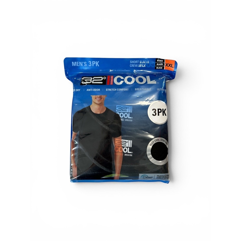 32 Degrees Cool Mens 3PK Short Sleeve Crew Neck T-Shirts Black XXL 1364289