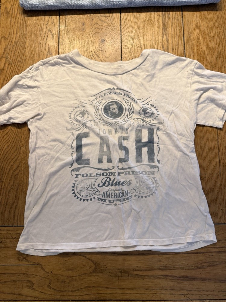 Johnny Cash Live at Folsom Prison Concert WHITE Cotton Womens Sz Xs Baby Tee
