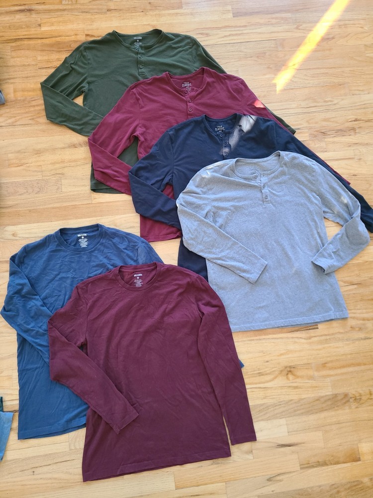 Lot of 6 True Classic LONG SLEEVE Shirts Men’s Size Medium Crew Neck Henley GUC!