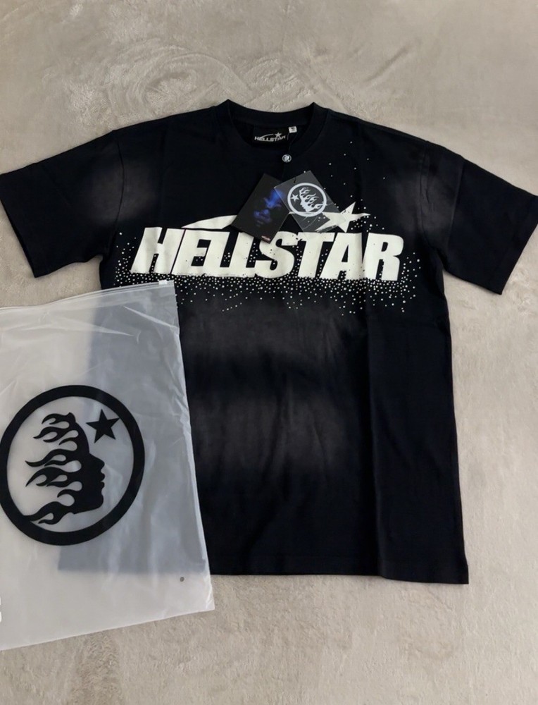 Black Hellstar T-Shirt With Rhinestones Size M