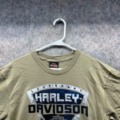 Harley Davidson Shirt Men Medium Khaki Blue Motorcycle Crewneck Spell out 2017