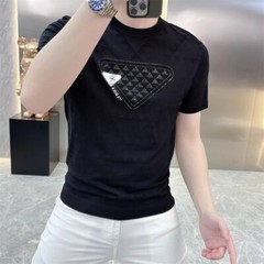 New Men Luxury Diamond Rhinestones Black White T-Shirt High Quality