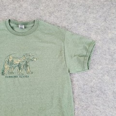 Fairbanks Alaska Shirt Mens Medium Green Graphic Crew Neck Short Sleeve Stretch