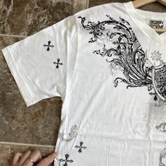 VTG ODM Men’s Faith V-Neck XL T-Shirt Cross Graphic Tee Affliction Style Y2K