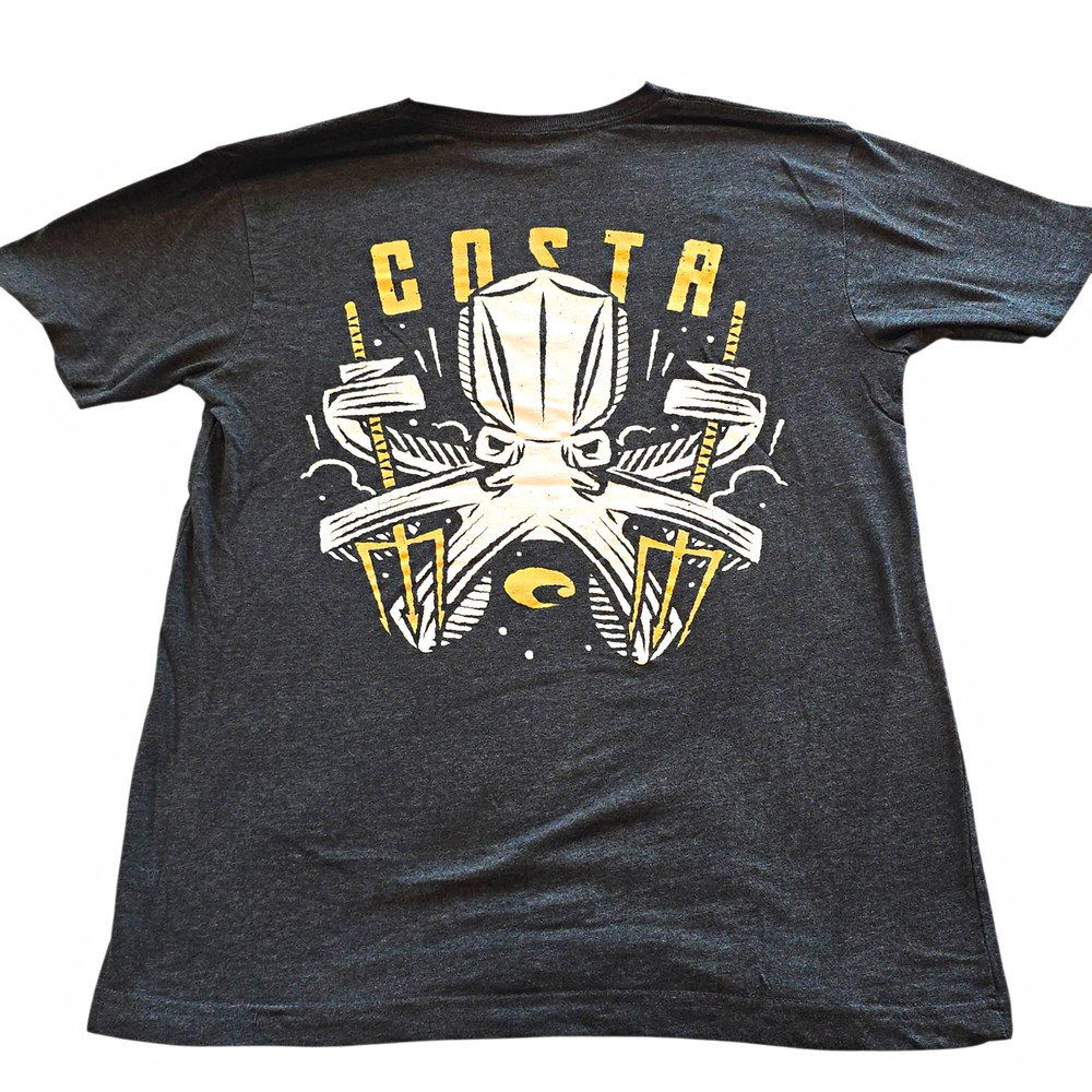 Costa Men’s Gray Octopus Fishing Graphic Tee Crew Neck Short Sleeve Size M