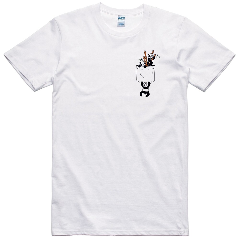 Funny T Shirt Panda In Pocket Print Regular Fit 100% Cotton Tee