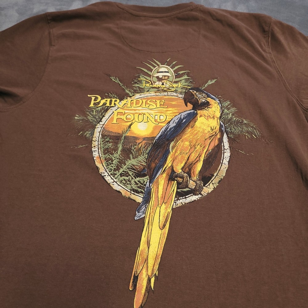 Panama Jack Brown Short Sleeve Paradise Found Large Shirt Parrot Logo