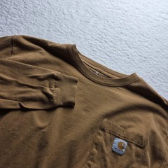 Carhartt Shirt Mens Medium Brown Long Sleeve Pocket Tagless Workwear Tee Jersey