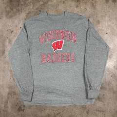 Wisconsin Badgers Long Sleeve T-Shirt NCAA Football Tee Heather Gray Mens Size M