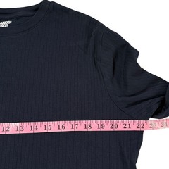Lands End Mens Crew Neck Large Navy Blue Ribbed Long Sleeve 100% Cotton T-Shirt