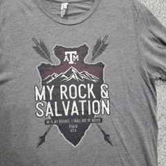 Texas AM Bella Canvas Grey T-Shirt My Rock Salvation Psalm 62:6 Aggies Mens L