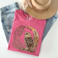 Celestial Cottagecore Barn Owl Moon Bird Wildlife Comfort Tee