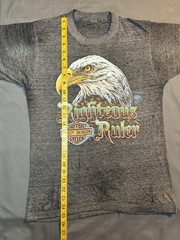 Vintage 3D Emblem Harley Davidson Shirt Righteous Ruler Eagle 80’s Biker Thin
