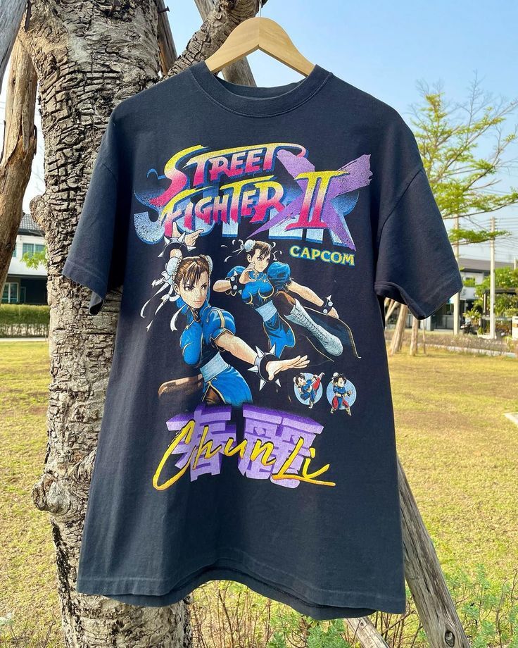 Rare Street Fighter II Graphic Basic Black Graphic T shirt Basic tee NH20975