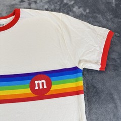 M&Ms Sz L Mars Candy Ringer T-shirt Pride Month Rainbow Retro Style Colorful