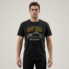 Vintage Hot Rod T Shirt Men Black Graphic Tee Retro American Classic Car Top Sz
